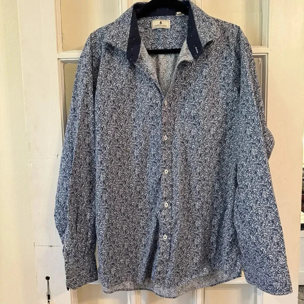 Southern Pines Long Sleeve Shirt Blue & White Floral Pattern SZ XXL‎